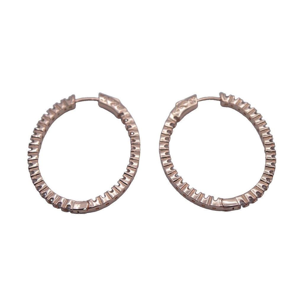Copper Hoop Earrings Oval Rhinestone Pave Inside Out Pierced Glam Coquette Retro